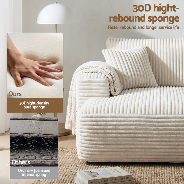 Artiss 3 Seater Modular Sofa Bed Sectional Boneless Couches for Living Room Corduroy Compressed Sofa White Awezingly