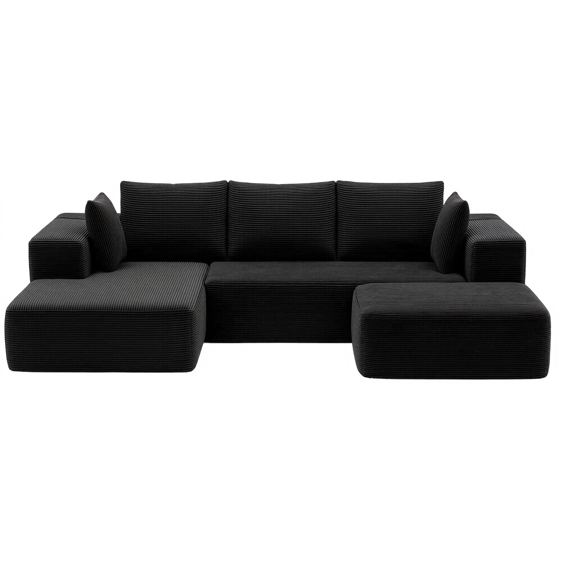 Artiss Modular Sofa Bed with Ottoman Sectional Boneless Couches for Living Room Corduroy Compressed Sofa Black Awezingly