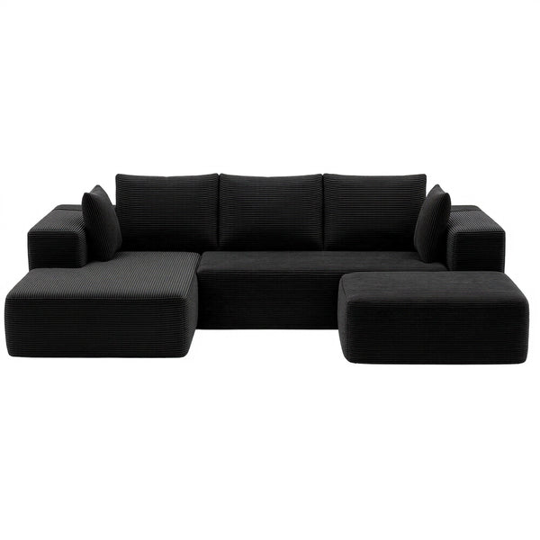Artiss Modular Sofa Bed with Ottoman Sectional Boneless Couches for Living Room Corduroy Compressed Sofa Black Awezingly