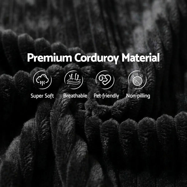 Artiss Modular Sofa Bed with Ottoman Sectional Boneless Couches for Living Room Corduroy Compressed Sofa Black Awezingly