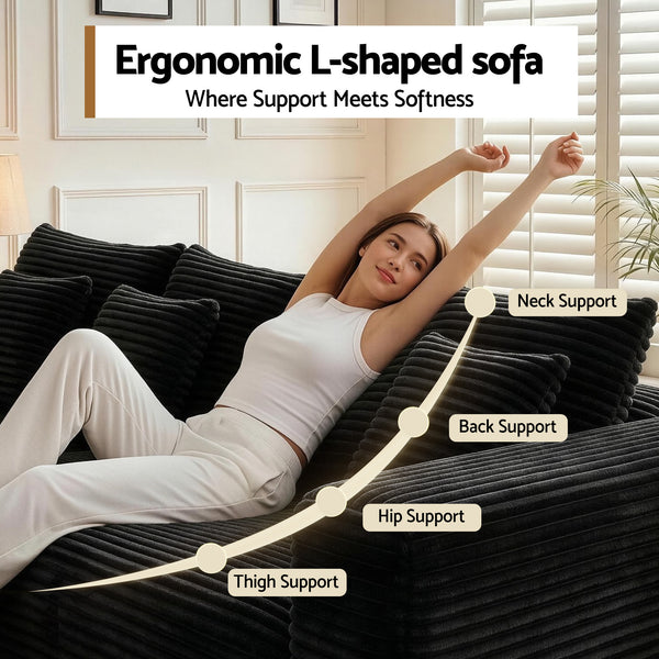 Artiss Modular Sofa Bed with Ottoman Sectional Boneless Couches for Living Room Corduroy Compressed Sofa Black Awezingly