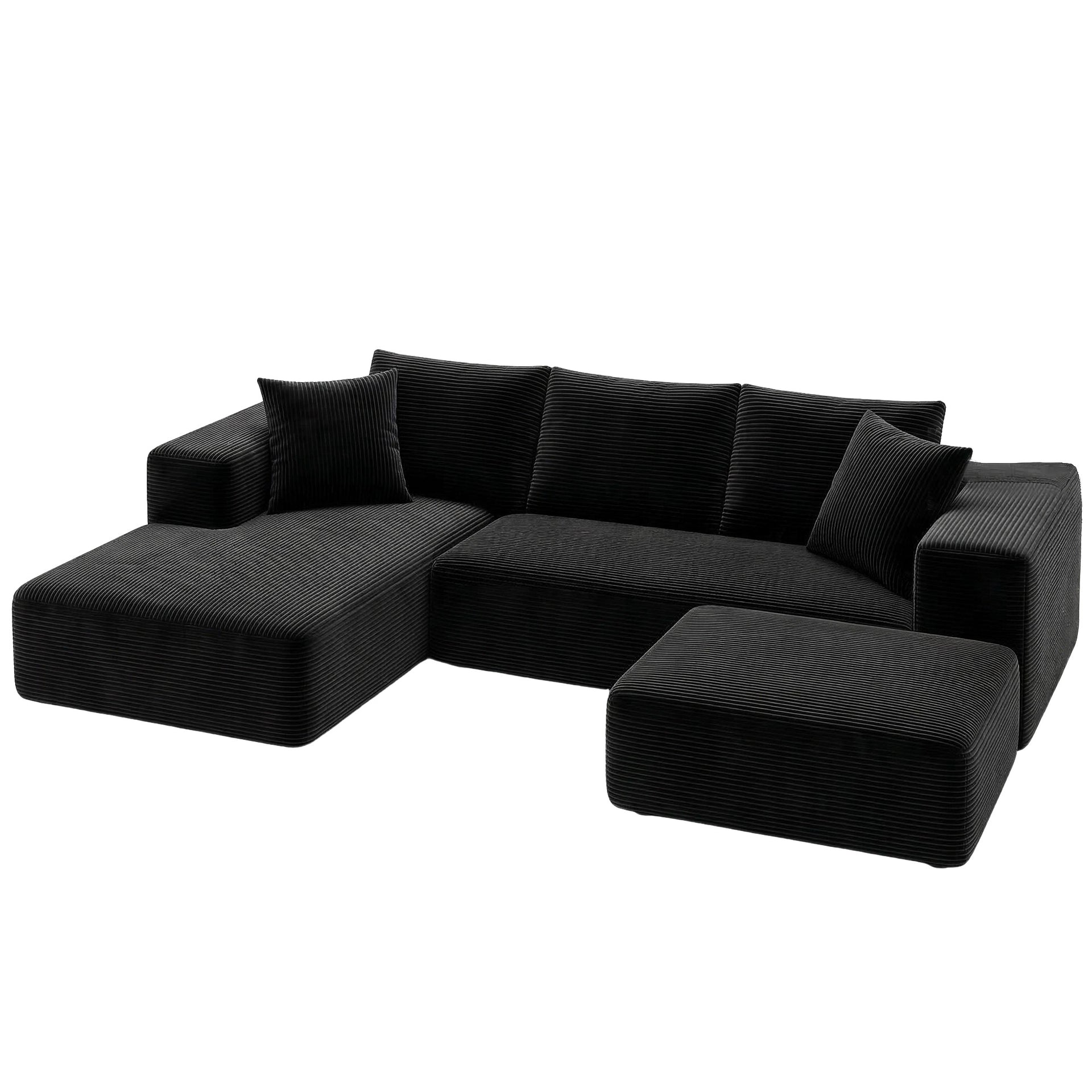 Artiss Modular Sofa Bed with Ottoman Sectional Boneless Couches for Living Room Corduroy Compressed Sofa Black Awezingly