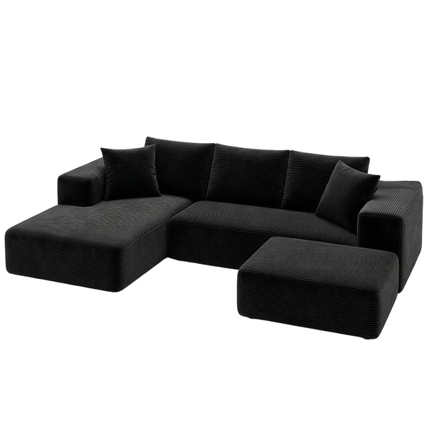 Artiss Modular Sofa Bed with Ottoman Sectional Boneless Couches for Living Room Corduroy Compressed Sofa Black Awezingly