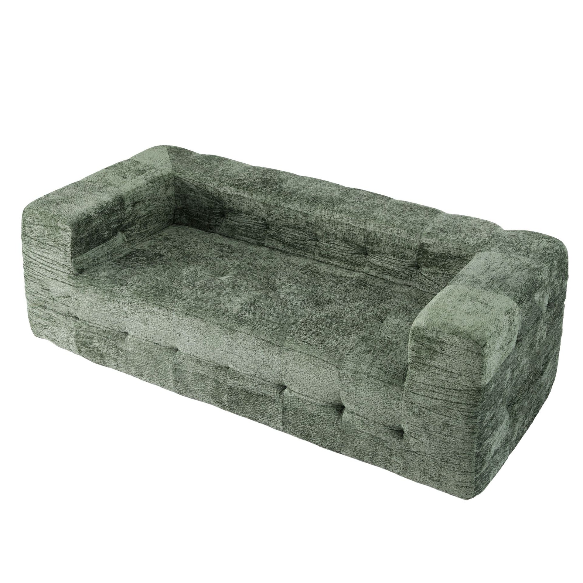 Artiss Comfort Boneless Sofa for Living Room Green Luxury Chenille Awezingly