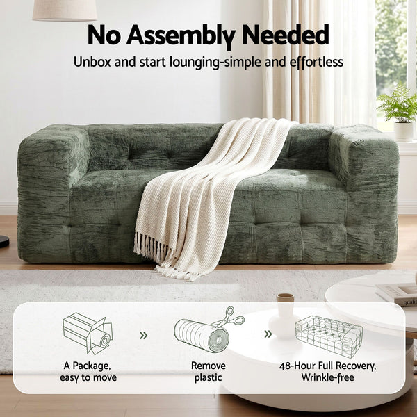 Artiss Comfort Boneless Sofa for Living Room Green Luxury Chenille Awezingly