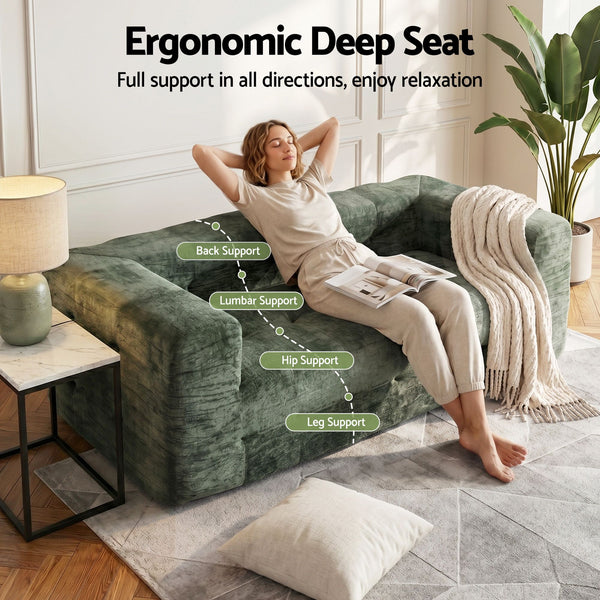 Artiss Comfort Boneless Sofa for Living Room Green Luxury Chenille Awezingly
