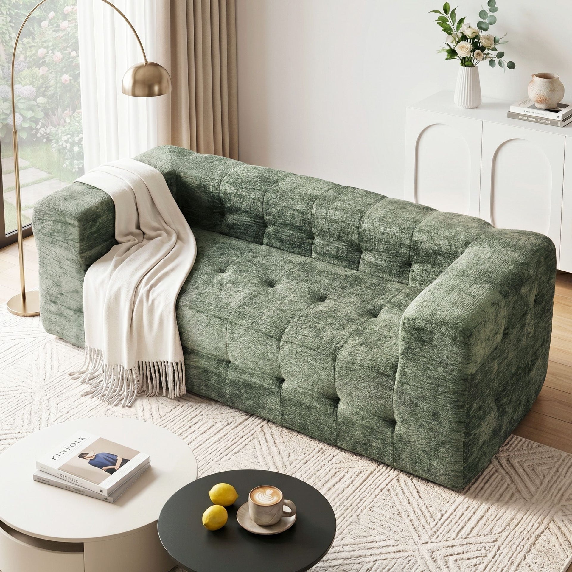 Artiss Comfort Boneless Sofa for Living Room Green Luxury Chenille Awezingly
