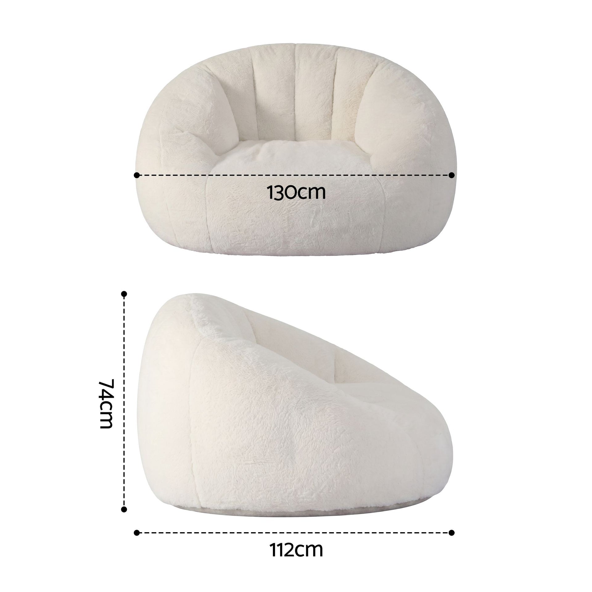 Artiss Single Small Boneless Couch Comfy Bean Bag for Living Room Faux Fur White Awezingly