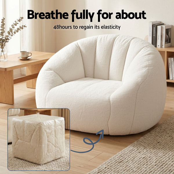 Artiss Single Small Boneless Couch Comfy Bean Bag for Living Room Faux Fur White Awezingly