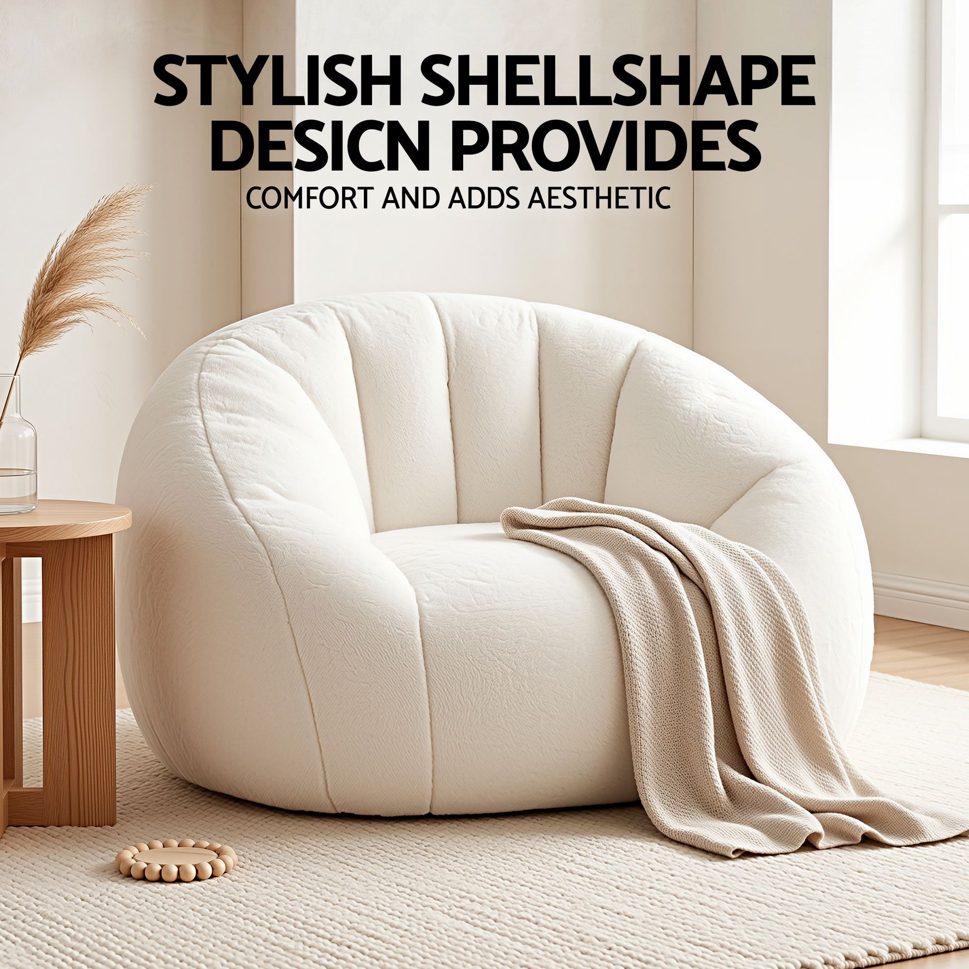 Artiss Single Small Boneless Couch Comfy Bean Bag for Living Room Faux Fur White Awezingly