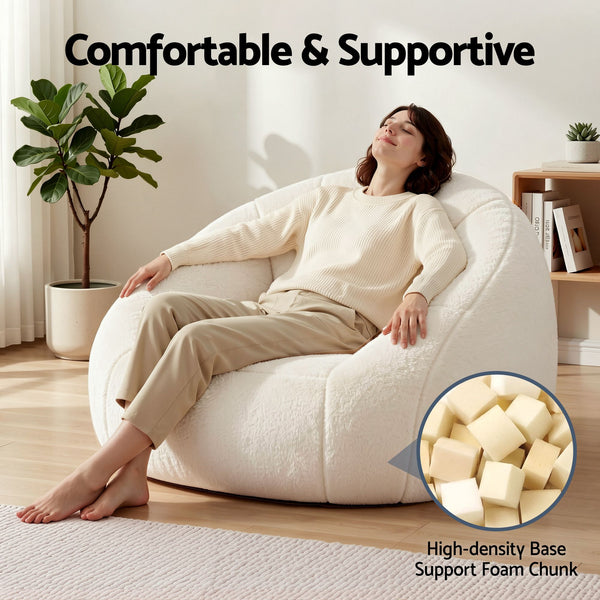 Artiss Single Small Boneless Couch Comfy Bean Bag for Living Room Faux Fur White Awezingly