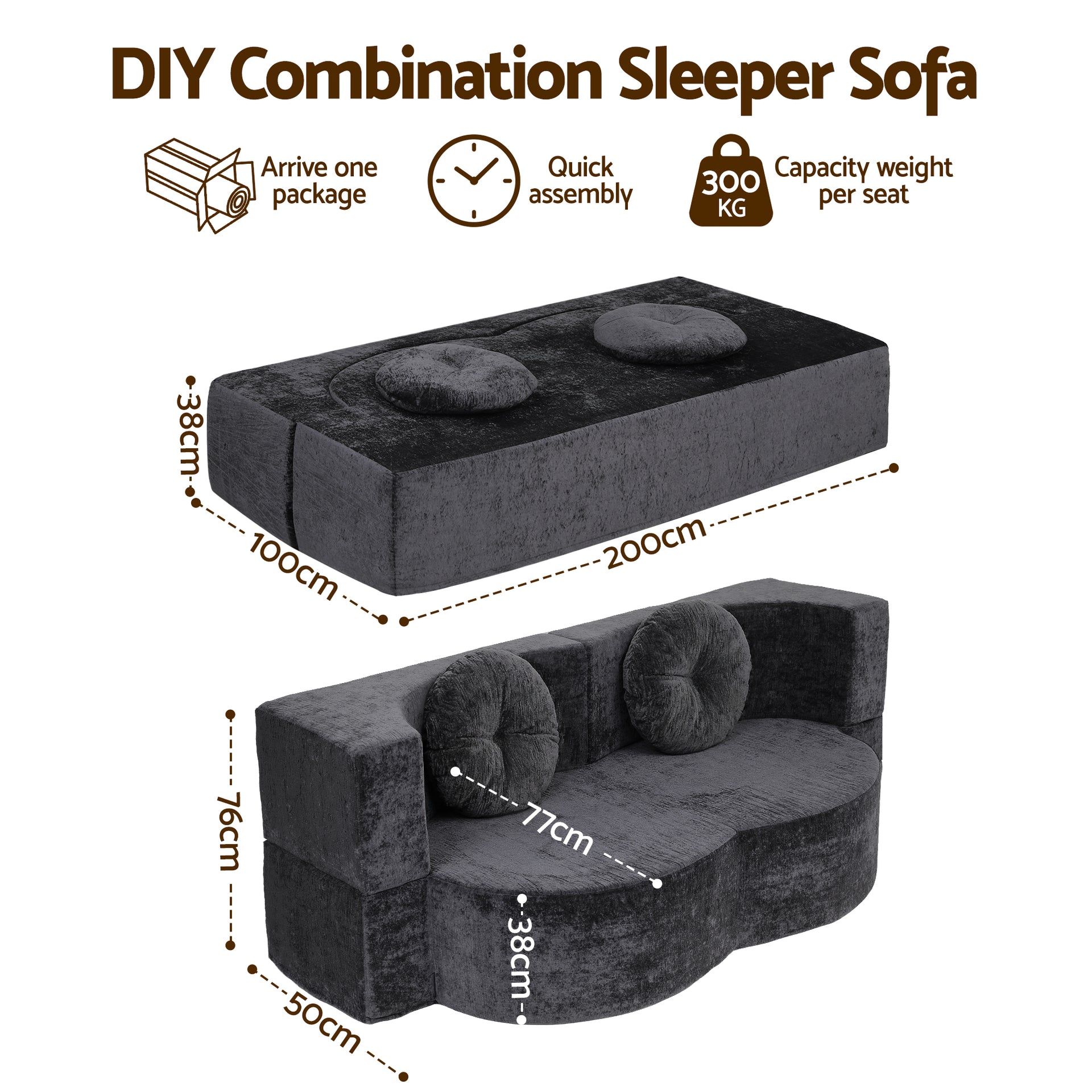 Artiss 2 in 1 Convertible Compressed Sofa Bed, Folding Boneless Sofabed for Living Room ,Comfort Curved Sleeper Couch with High Density Sponge, Apartment Essentials, No Assembly, 2 Pillows, Grey Awezingly