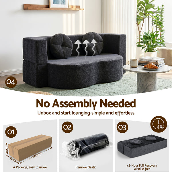 Artiss 2 in 1 Convertible Compressed Sofa Bed, Folding Boneless Sofabed for Living Room ,Comfort Curved Sleeper Couch with High Density Sponge, Apartment Essentials, No Assembly, 2 Pillows, Grey Awezingly
