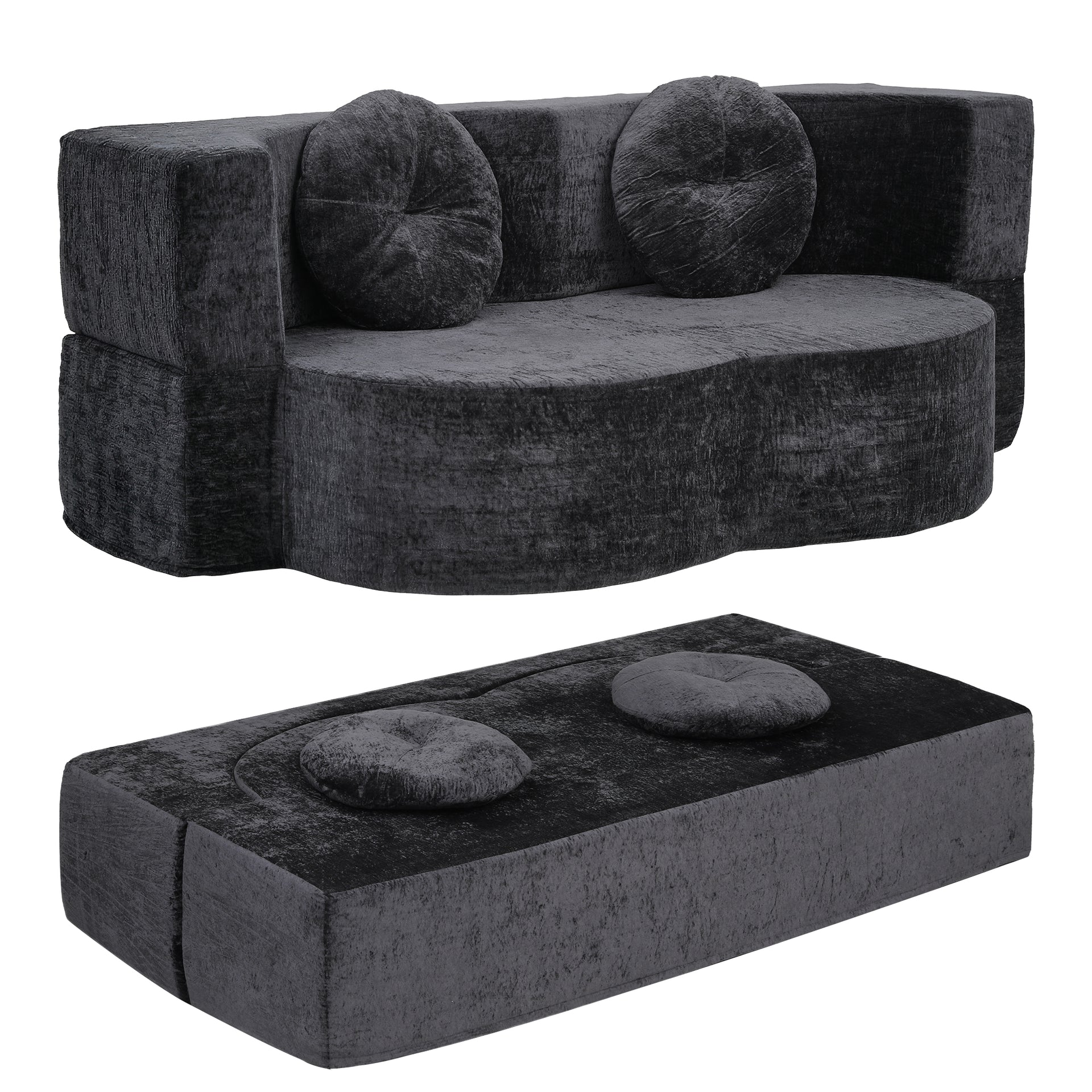 Artiss 2 in 1 Convertible Compressed Sofa Bed, Folding Boneless Sofabed for Living Room ,Comfort Curved Sleeper Couch with High Density Sponge, Apartment Essentials, No Assembly, 2 Pillows, Grey Awezingly