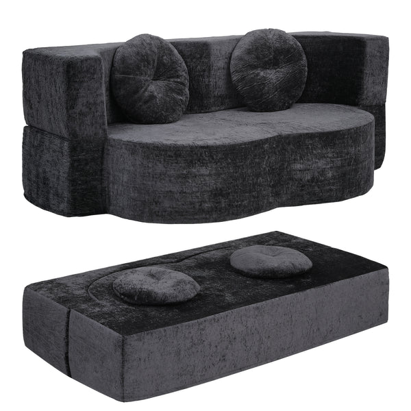 Artiss 2 in 1 Convertible Compressed Sofa Bed, Folding Boneless Sofabed for Living Room ,Comfort Curved Sleeper Couch with High Density Sponge, Apartment Essentials, No Assembly, 2 Pillows, Grey Awezingly