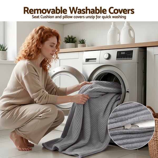 Artiss 1 Seater Corduroy Convertible Sofa Bed Pull Out Boneless Couch Grey Awezingly