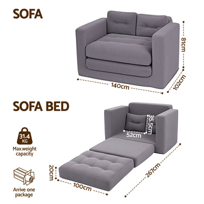 Artiss 2 Seater Corduroy Convertible Sofa Bed Pull Out Boneless Couch Grey