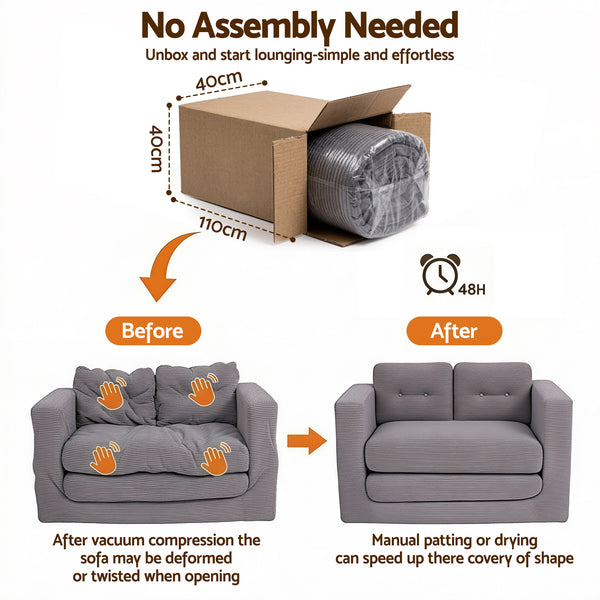 Artiss 2 Seater Corduroy Convertible Sofa Bed Pull Out Boneless Couch Grey Awezingly