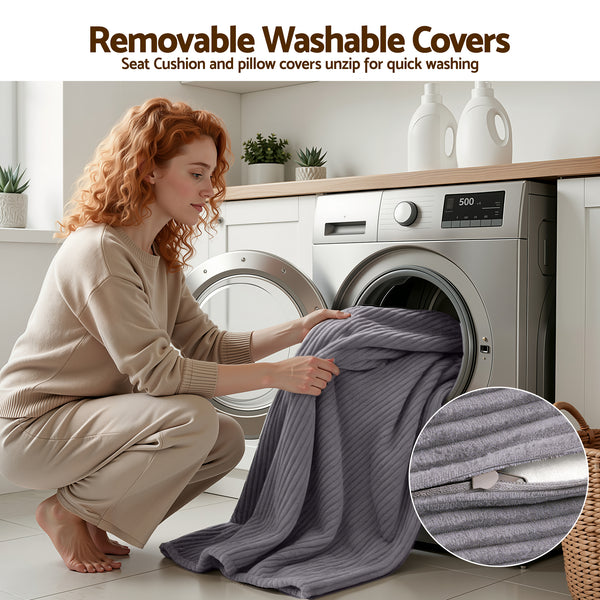 Artiss 2 Seater Corduroy Convertible Sofa Bed Pull Out Boneless Couch Grey Awezingly