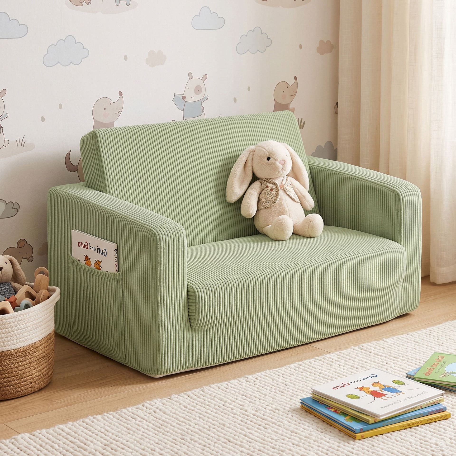 Artiss 2-in-1 Sofa Foam Couch with Side Pocket Light Green Awezingly