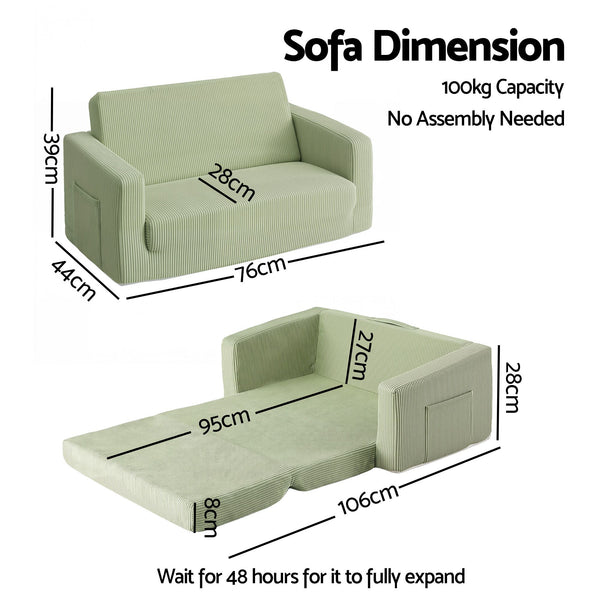 Artiss 2-in-1 Sofa Foam Couch with Side Pocket Light Green Awezingly