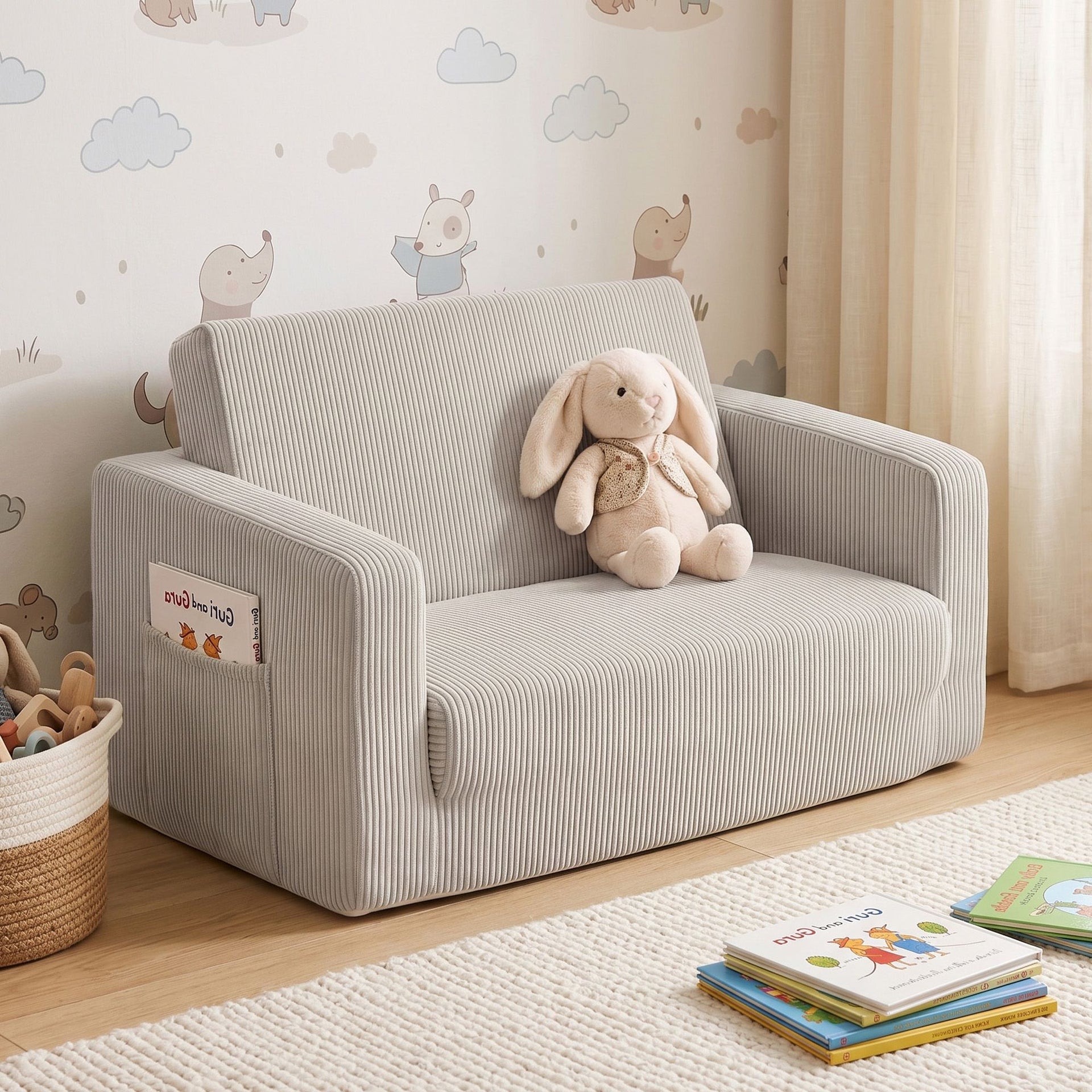 Artiss 2-in-1 Sofa Foam Couch with Side Pocket Light Grey Awezingly