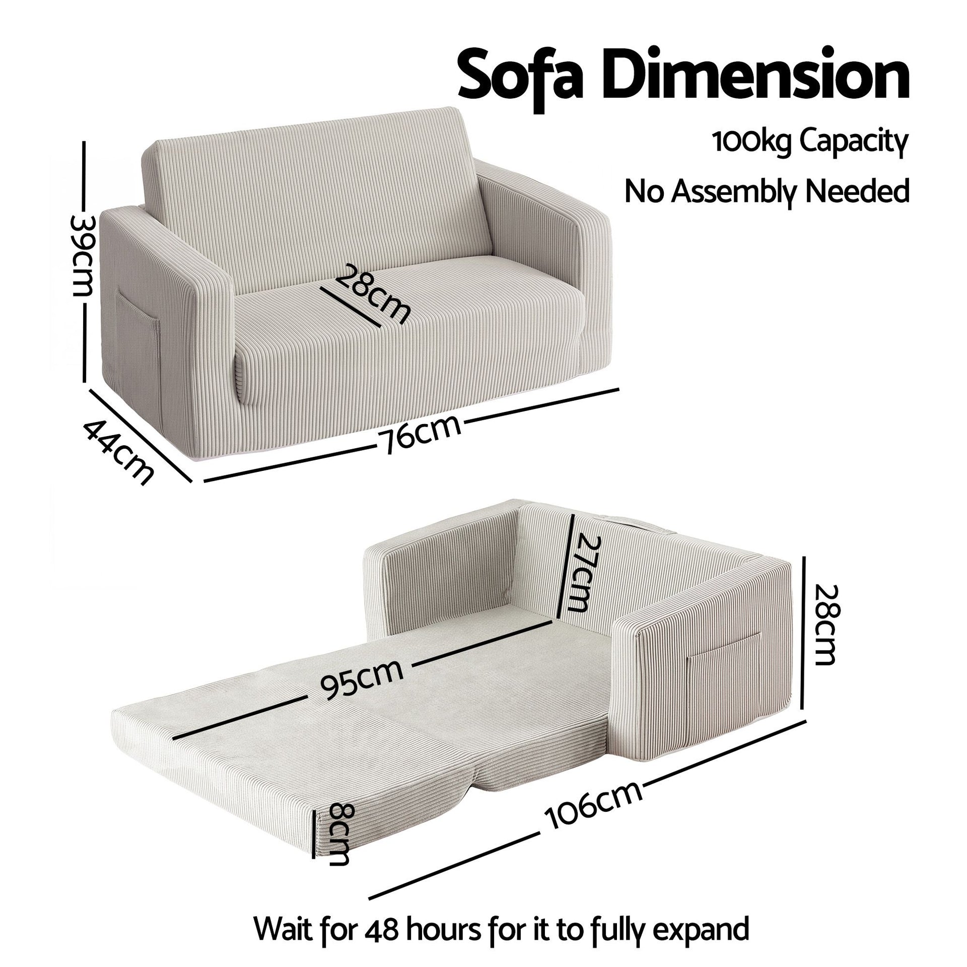 Artiss 2-in-1 Sofa Foam Couch with Side Pocket Light Grey Awezingly