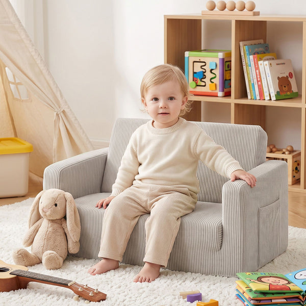 Artiss 2-in-1 Sofa Foam Couch with Side Pocket Light Grey Awezingly