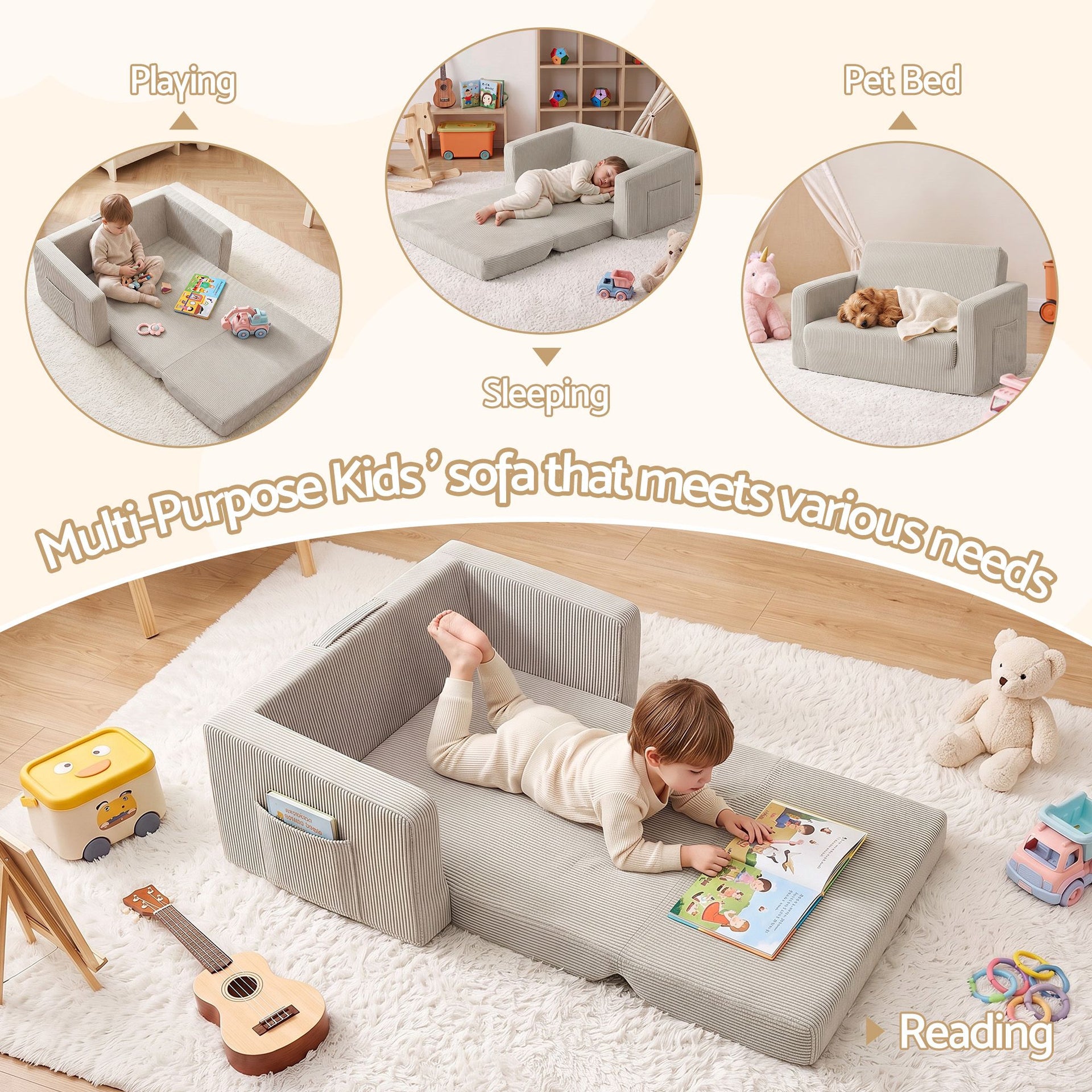 Artiss 2-in-1 Sofa Foam Couch with Side Pocket Light Grey Awezingly