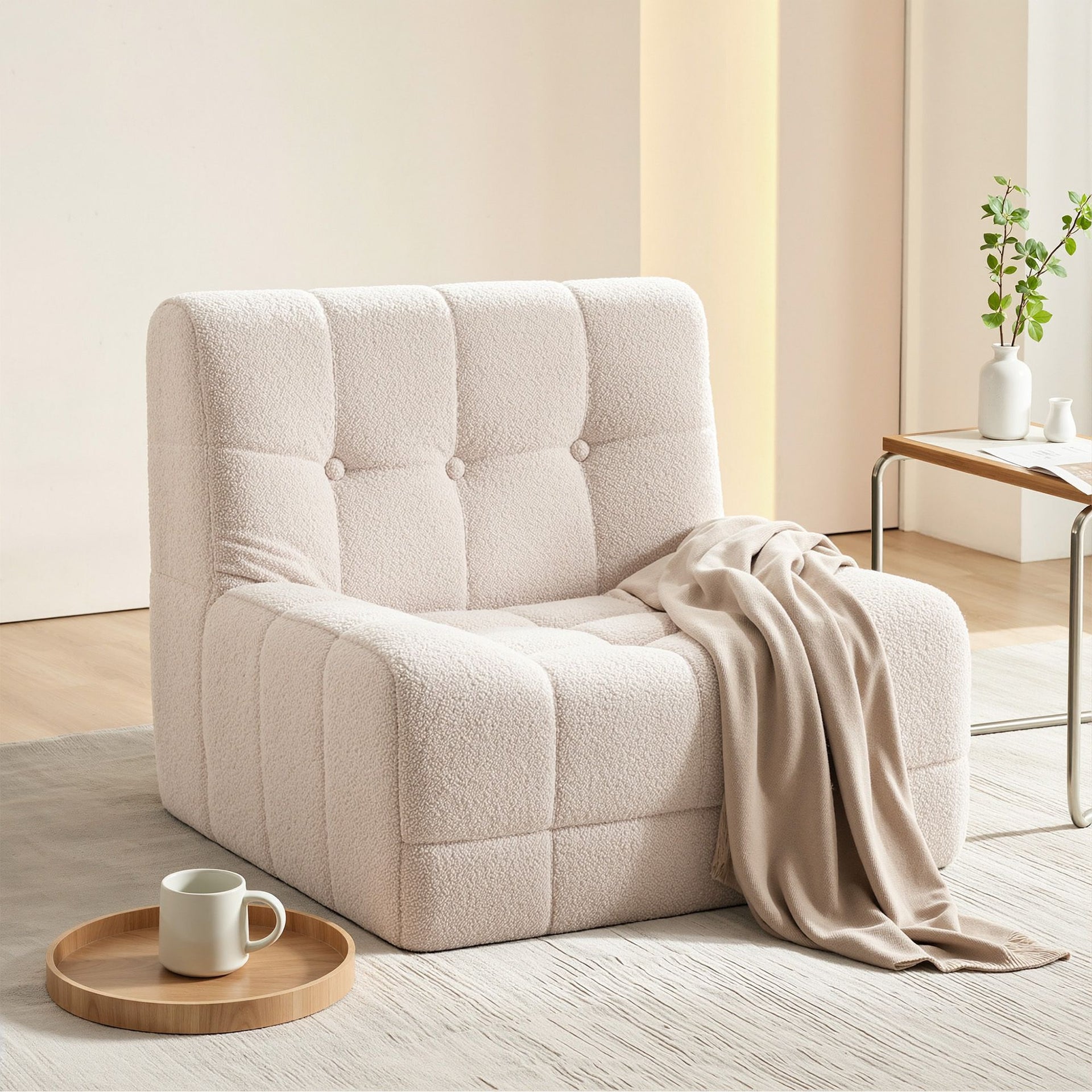 Artiss Single Small Boneless Couches for Living Room White Fabric Awezingly