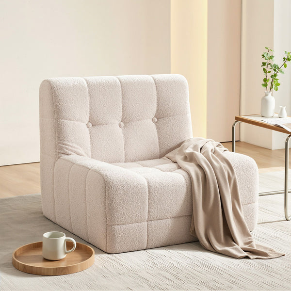 Artiss Single Small Boneless Couches for Living Room White Fabric Awezingly
