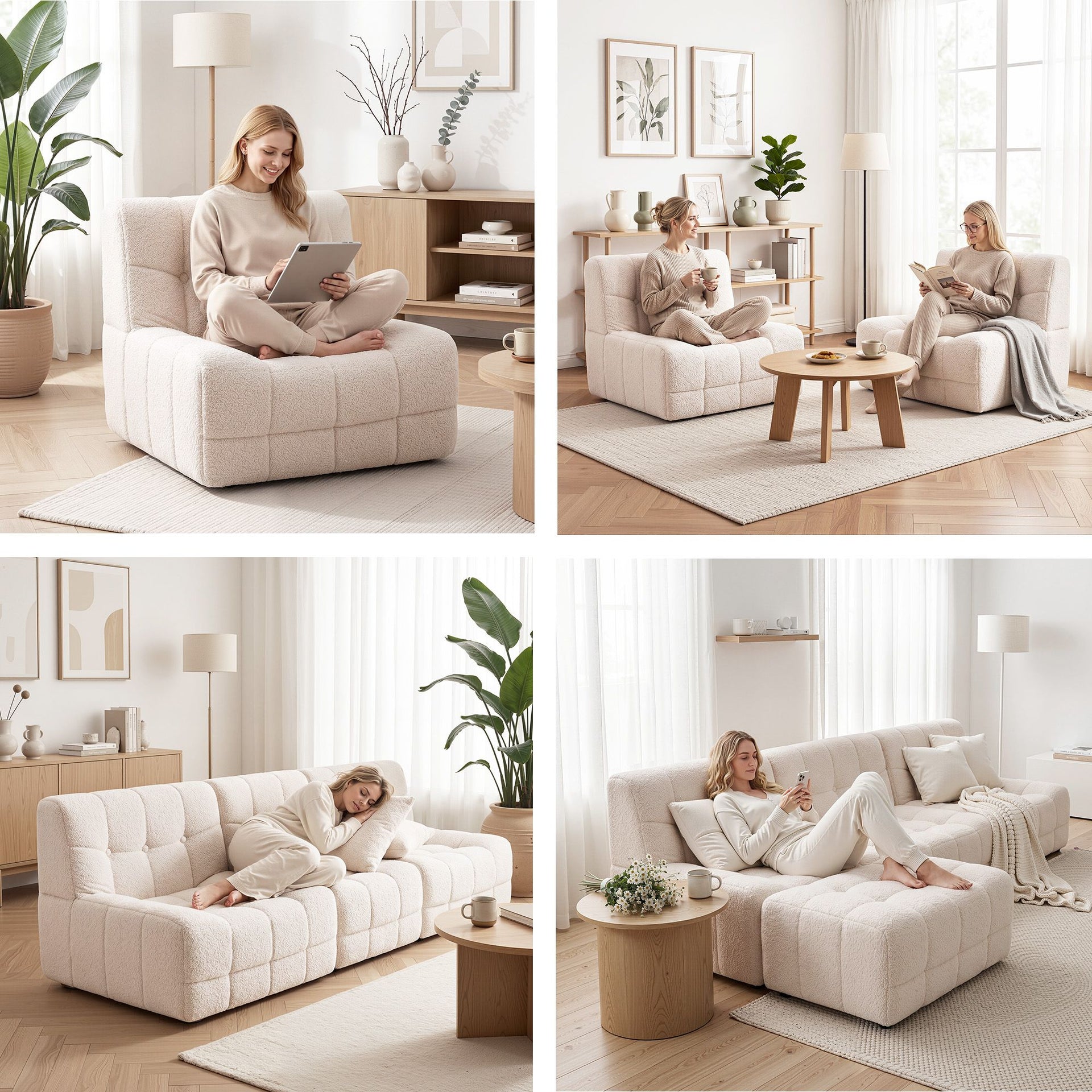 Artiss Set of 3 Sofa Modular Boneless Couches No Assembly White Awezingly