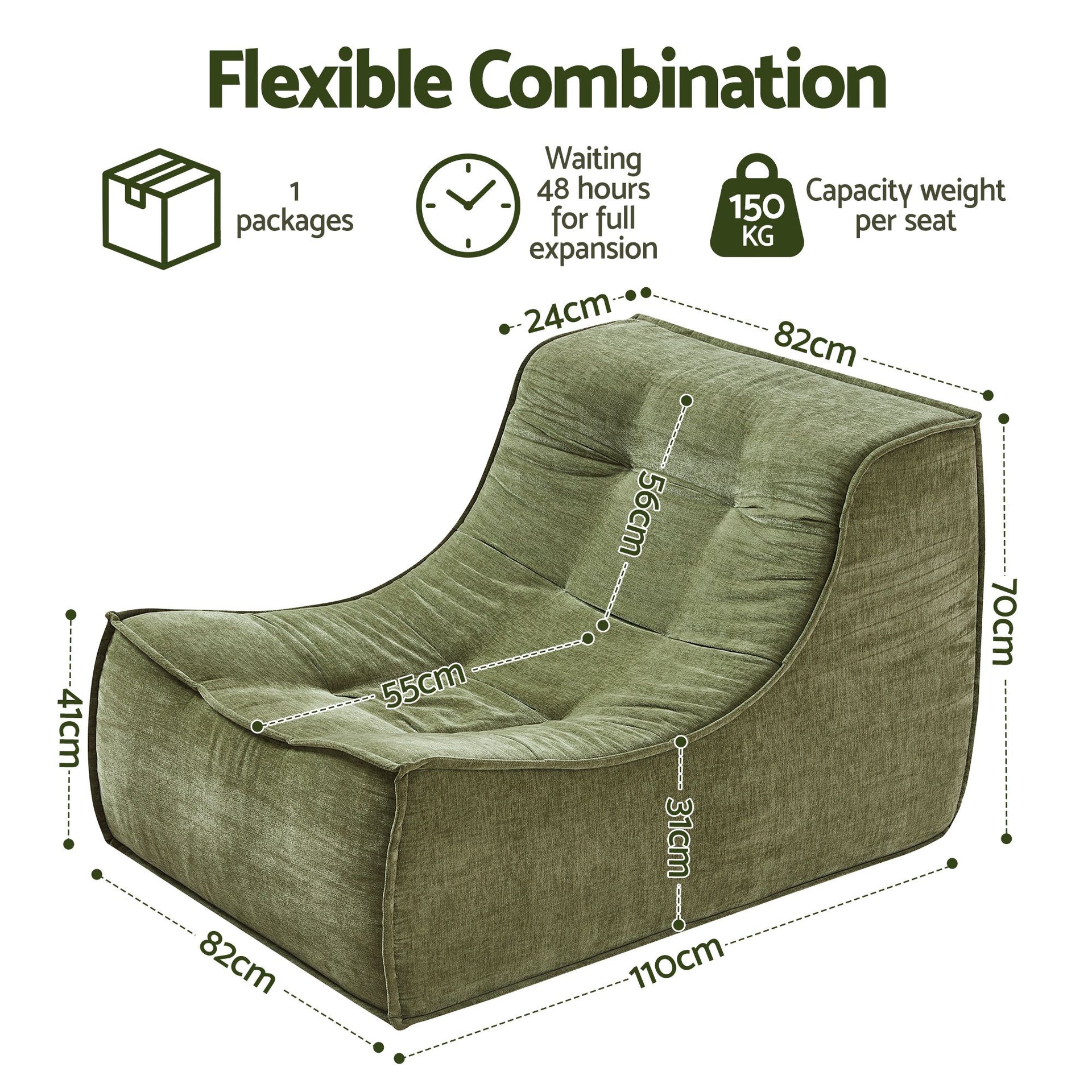 Artiss Floor Sofa Armless Chenille No Assembly Removable Cover Green Artiss