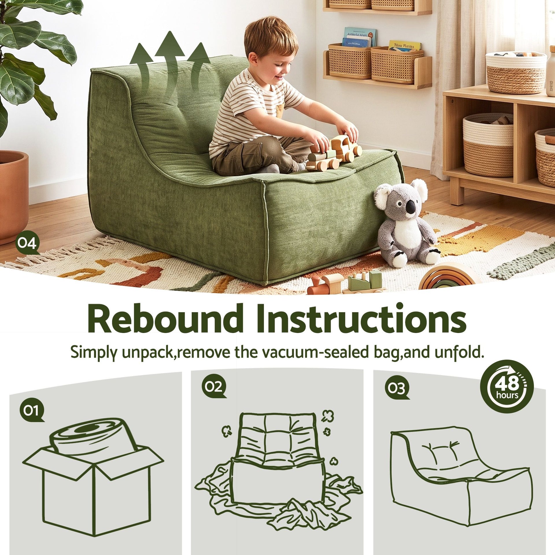 Artiss Floor Sofa Armless Chenille No Assembly Removable Cover Green Artiss