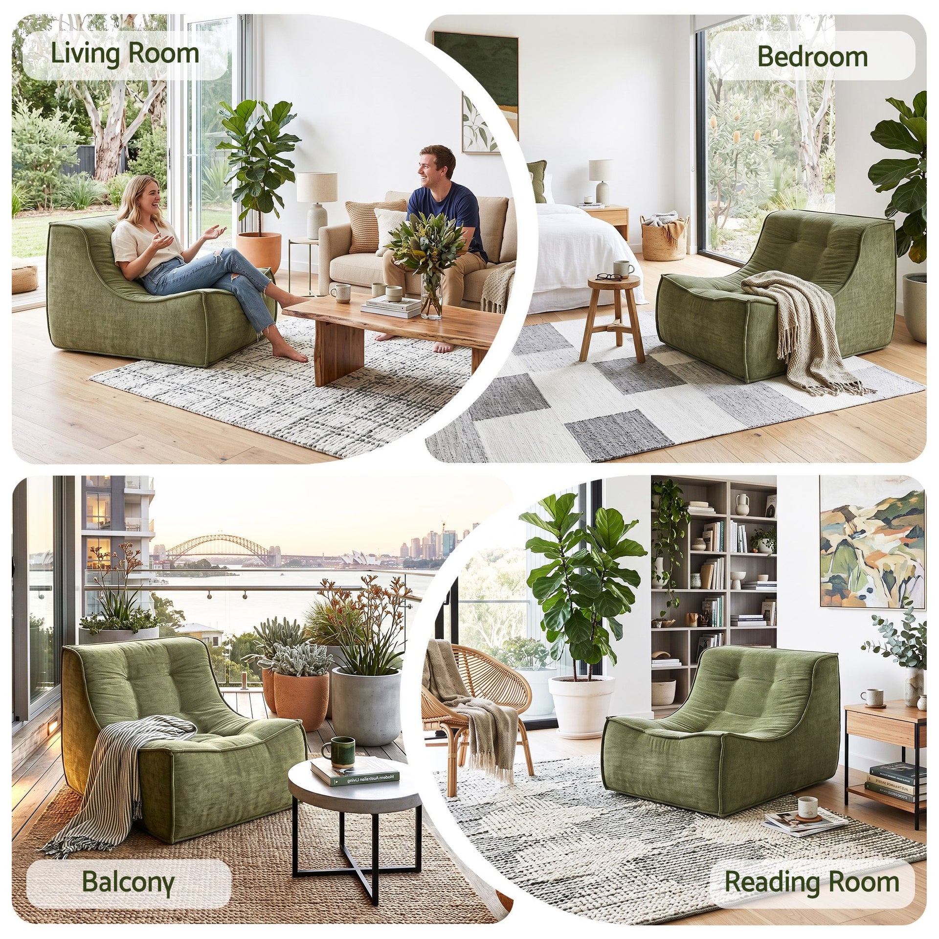 Artiss Floor Sofa Armless Chenille No Assembly Removable Cover Green Artiss