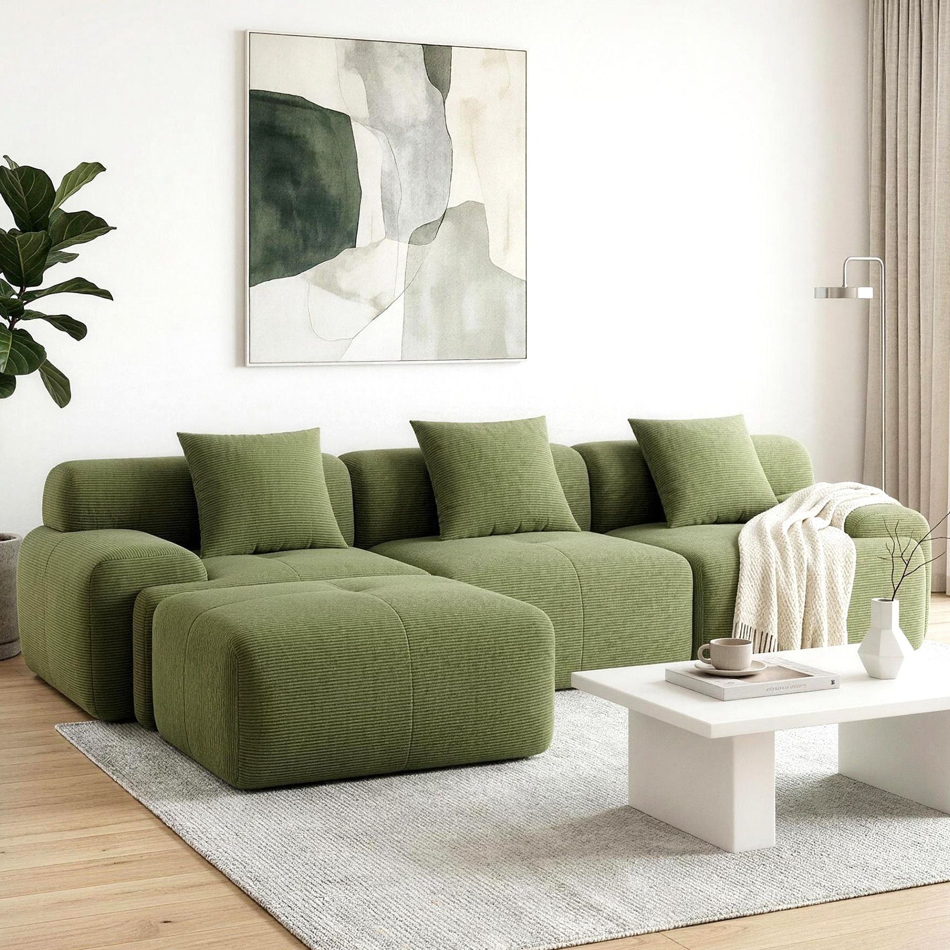 Artiss 300cm Modular Sofa Bed Comfort L-Shaped Sectional Boneless Couch Green Awezingly