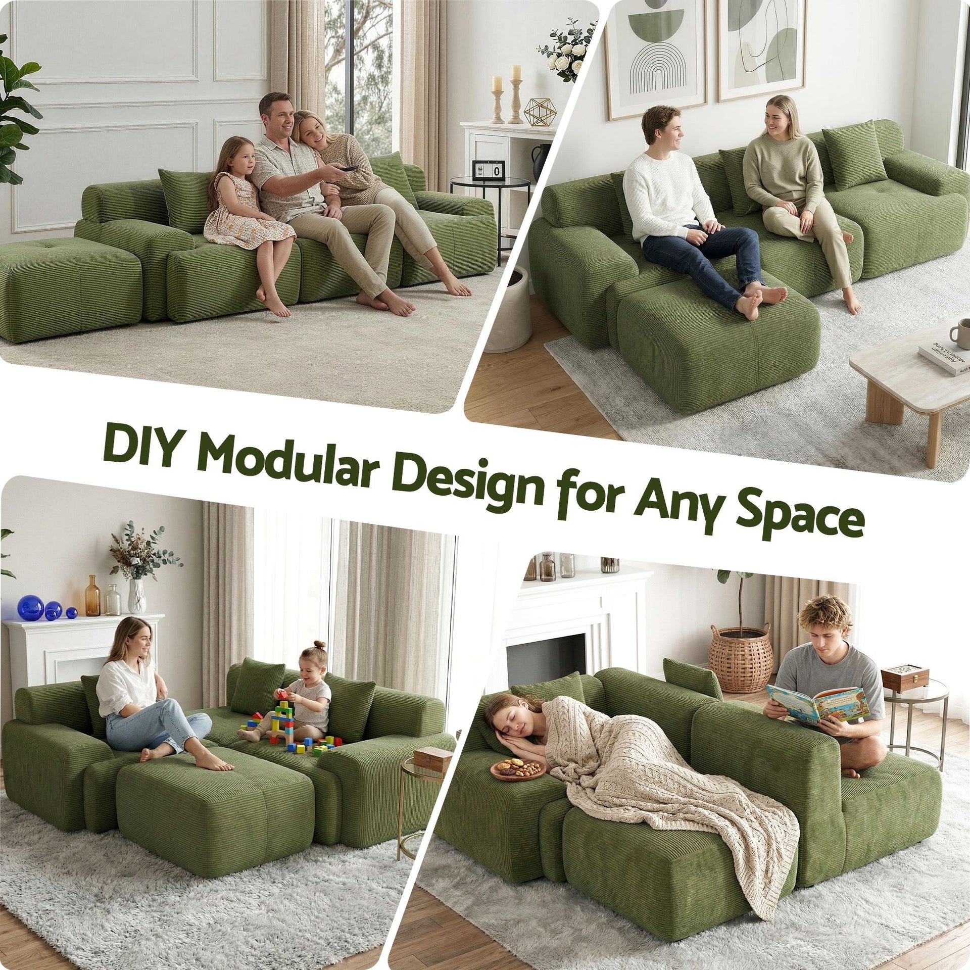 Artiss 300cm Modular Sofa Bed Comfort L-Shaped Sectional Boneless Couch Green Awezingly