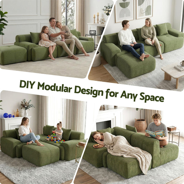 Artiss 300cm Modular Sofa Bed Comfort L-Shaped Sectional Boneless Couch Green Awezingly