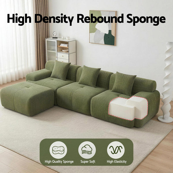 Artiss 300cm Modular Sofa Bed Comfort L-Shaped Sectional Boneless Couch Green Awezingly