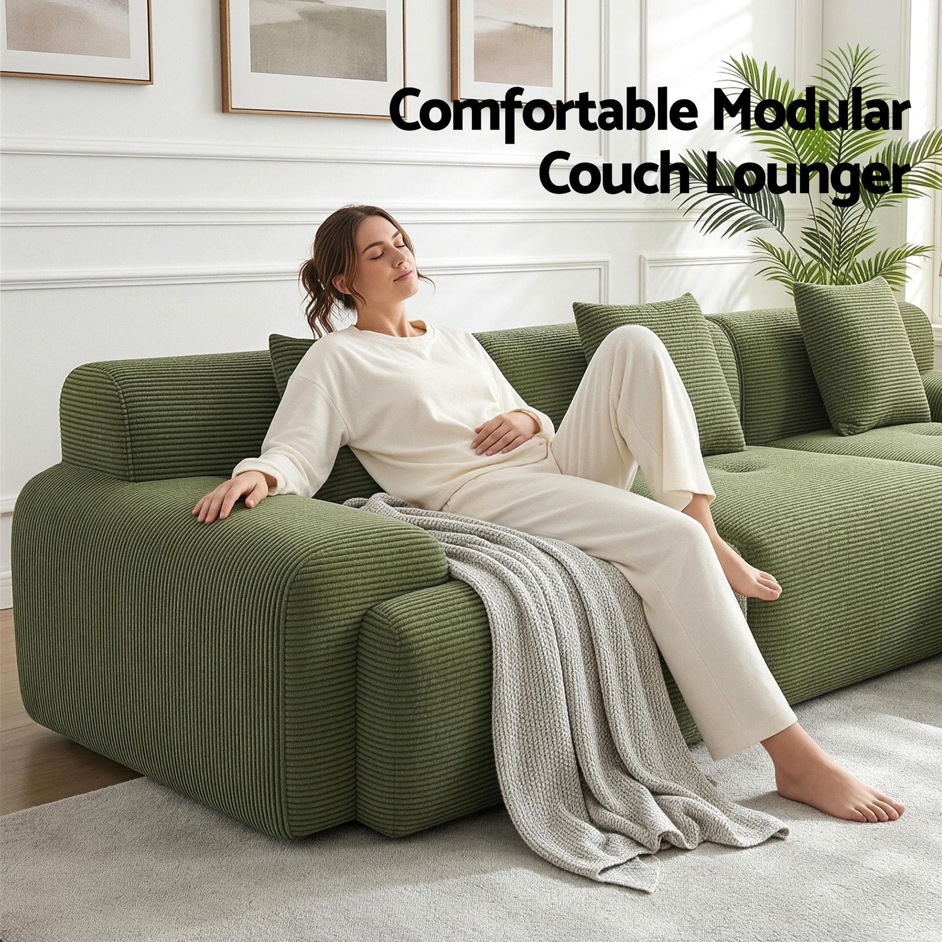 Artiss 300cm Modular Sofa Bed Comfort L-Shaped Sectional Boneless Couch Green Awezingly