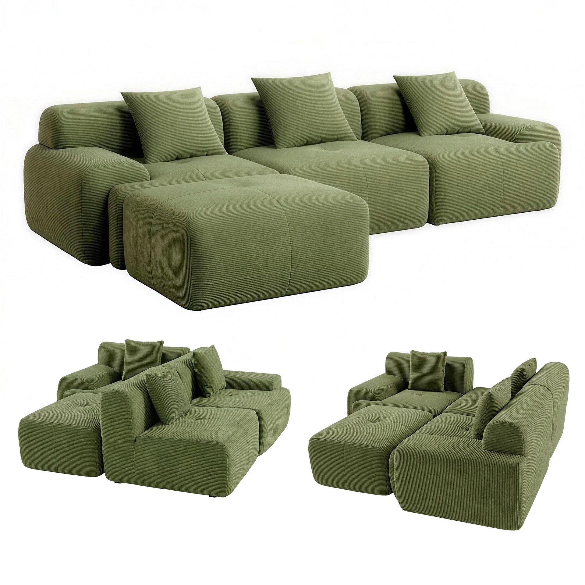 Artiss 300cm Modular Sofa Bed Comfort L-Shaped Sectional Boneless Couch Green Awezingly