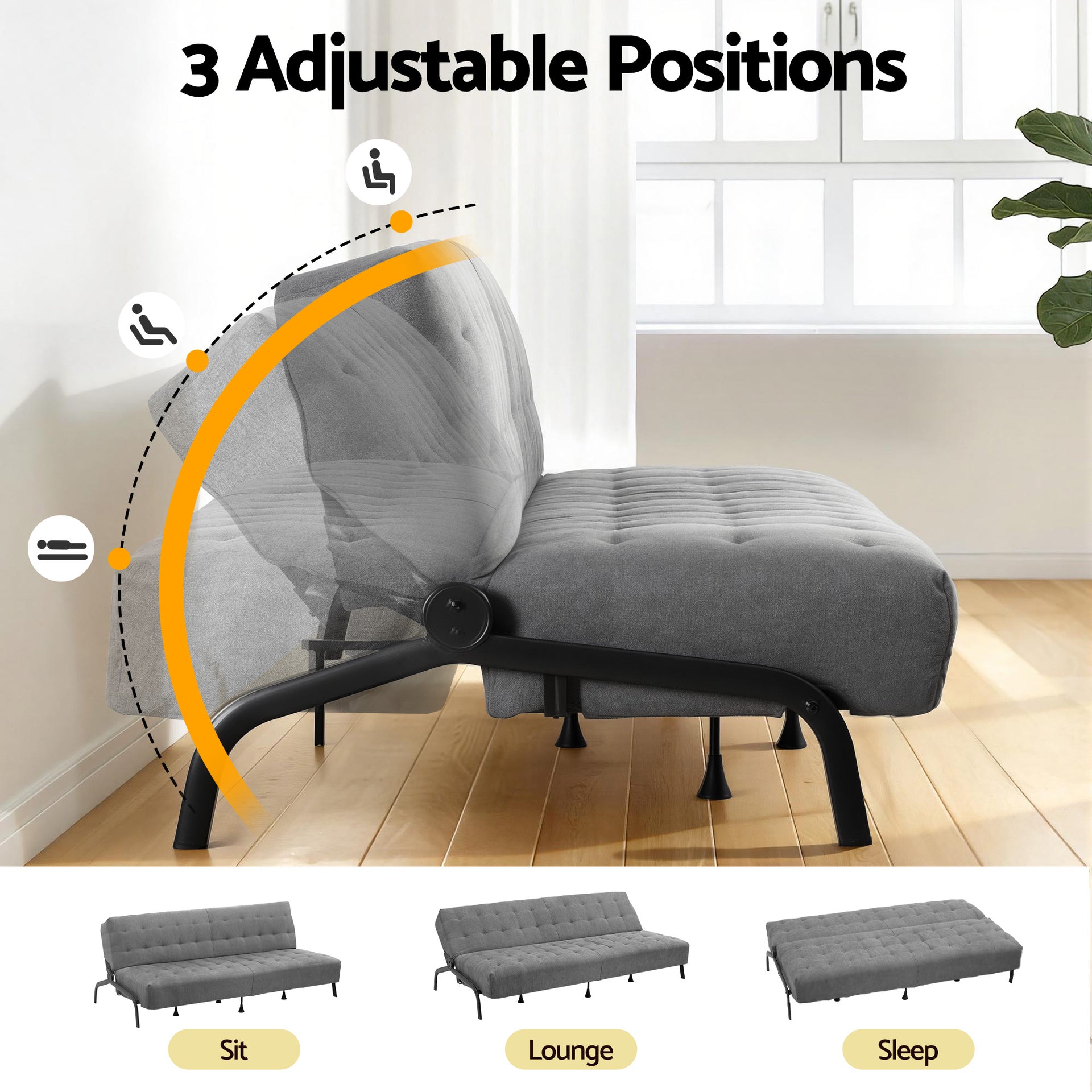 Artiss Sofa Bed, 1.9m 3-Seater Soft Innerspring Adjustable Couch Futon Chair for Apartment Dorm Living Room Office Study Bedroom, Grey Awezingly