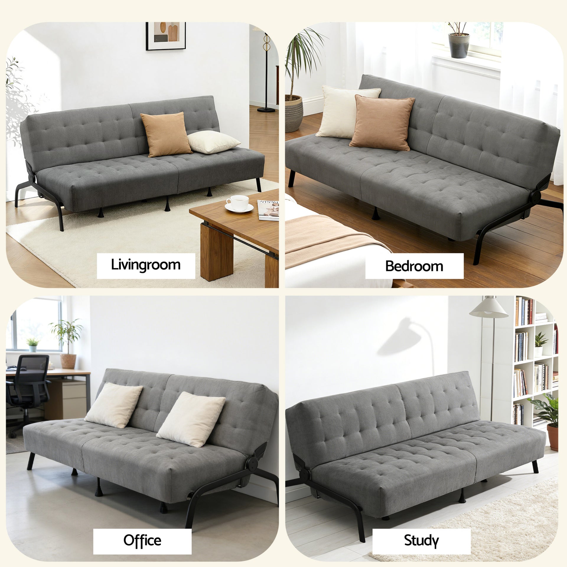 Artiss Sofa Bed, 1.9m 3-Seater Soft Innerspring Adjustable Couch Futon Chair for Apartment Dorm Living Room Office Study Bedroom, Grey Awezingly