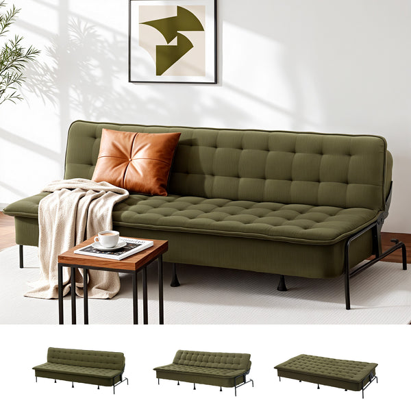 Artiss Sofa Bed, 1.9m 3-Seater Soft Innerspring Adjustable Couch Futon Chair for Apartment Dorm Living Room Office Study Bedroom, Green Awezingly