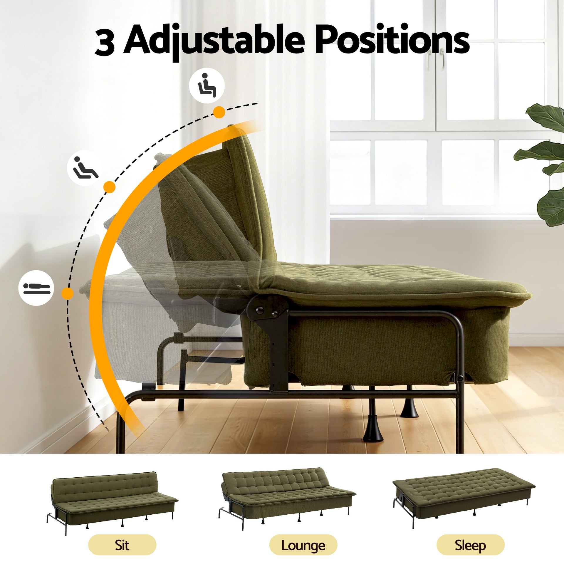 Artiss Sofa Bed, 1.9m 3-Seater Soft Innerspring Adjustable Couch Futon Chair for Apartment Dorm Living Room Office Study Bedroom, Green Awezingly