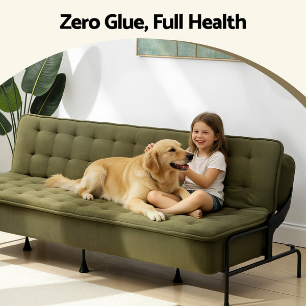 Artiss Sofa Bed, 1.9m 3-Seater Soft Innerspring Adjustable Couch Futon Chair for Apartment Dorm Living Room Office Study Bedroom, Green Awezingly