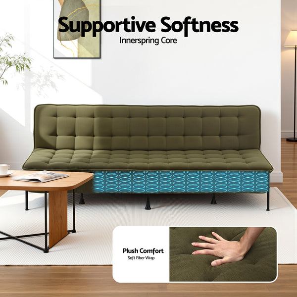 Artiss Sofa Bed, 1.9m 3-Seater Soft Innerspring Adjustable Couch Futon Chair for Apartment Dorm Living Room Office Study Bedroom, Green Awezingly