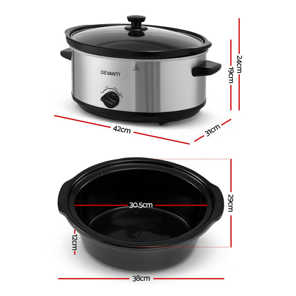 Devanti 6.5L Slow Cooker Electric Multi Cooker with 3 Heat Settings and Keep Warm Function Awezingly