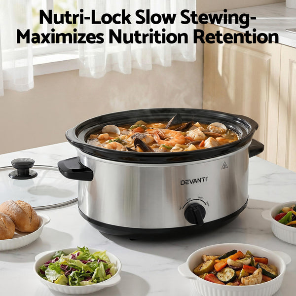 Devanti 6.5L Slow Cooker Electric Multi Cooker with 3 Heat Settings and Keep Warm Function Awezingly