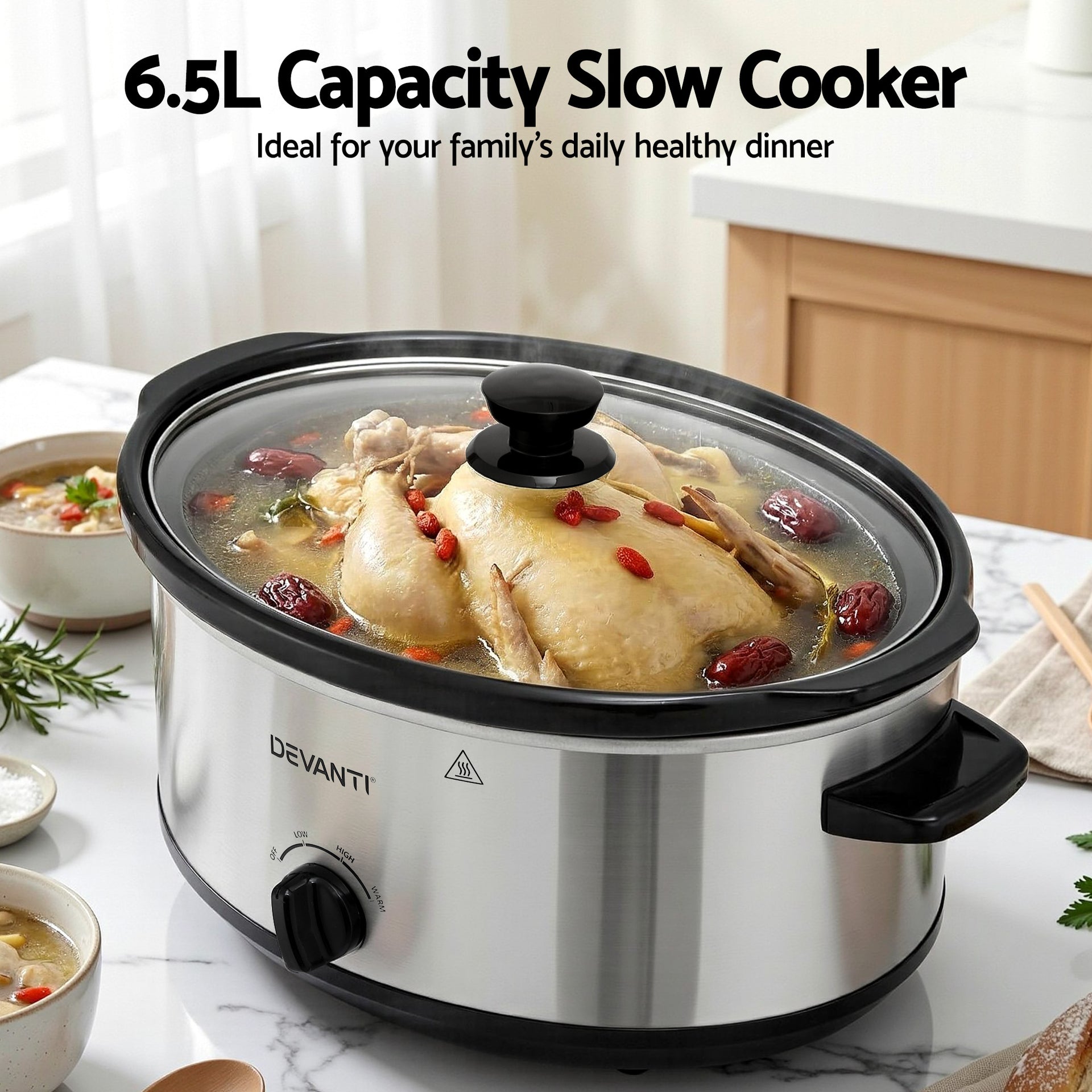 Devanti 6.5L Slow Cooker Electric Multi Cooker with 3 Heat Settings and Keep Warm Function Awezingly